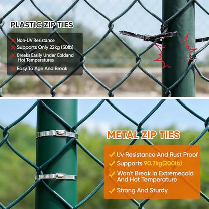 Heavy Duty 304 Stainless Steel Cable Tie Gun Kit - 100PCS 11.8" Metal Zip Ties (200LBS) + Industrial Scissors, UV Resistant Tool - Fence Ties, Exhaust Pipe, Chicken Coop, Industrial Use