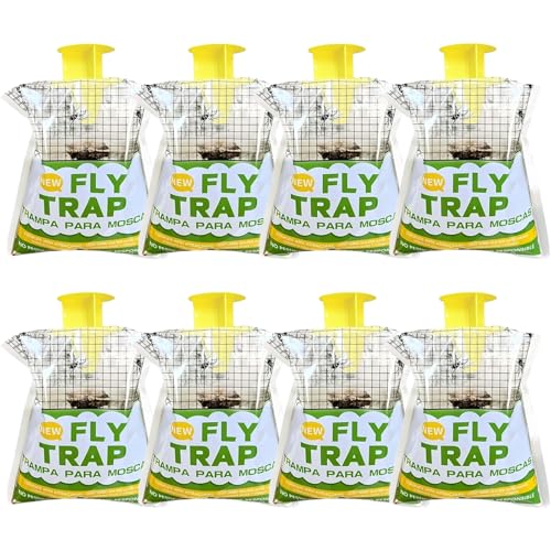 Fly Trap 8 Pack Outdoor Hanging Disposable Fly Catcher Mess-Free Bug Bags for Yard Garden Farm & Horse Ranch