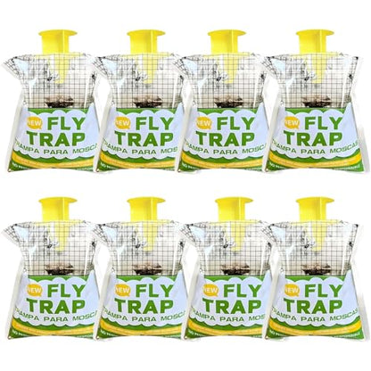 Fly Trap 8 Pack Outdoor Hanging Disposable Fly Catcher Mess-Free Bug Bags for Yard Garden Farm & Horse Ranch