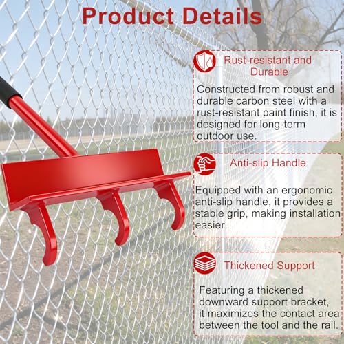 Chain Link Fence Stretcher Tool with Steel Cable Hook, 1 Pack | Chain Link Fence Tools with 27.5" Steel Cable Hook for Stretching and Tensioning Top Rails and Fence Mesh