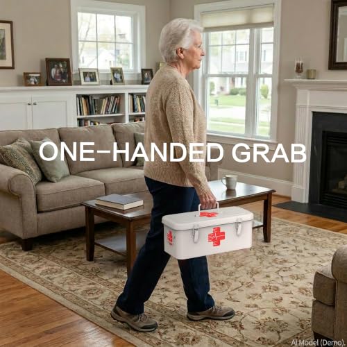 Orionstar Metal First Aid Box with Handle, 3 Pill Organizers, White - color: White