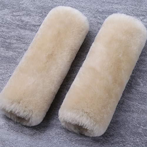 OGLAND 2 Pack Sheepskin Car Seat Belt Cover Pads | Wool Seatbelt Cushions - color: Pearl, size: Shearling Wool