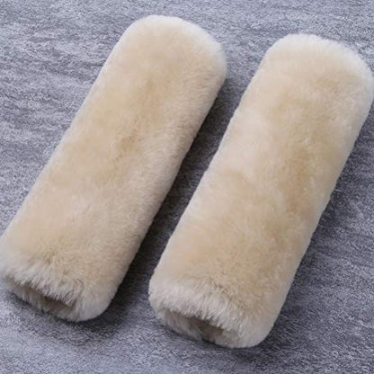 OGLAND 2 Pack Sheepskin Car Seat Belt Cover Pads | Wool Seatbelt Cushions - color: Pearl, size: Shearling Wool
