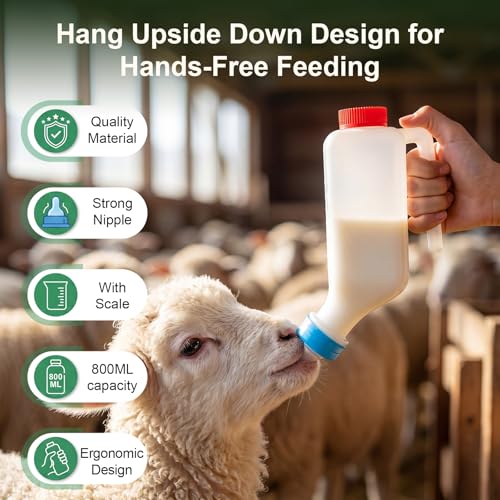 4 Sets Lamb Goat Feeding Bottles with Silicone Nipples, Thickened Heavy Duty Upside Down Hanging with Measurement Marks, Livestock Nursing Bottle for Lamb Goat Fawn Puppies Farm Use (500ml) - size: 500ml