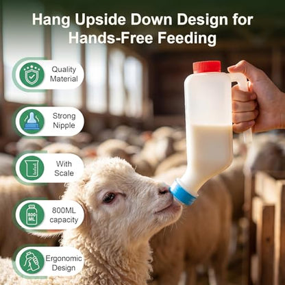 4 Sets Lamb Goat Feeding Bottles with Silicone Nipples, Thickened Heavy Duty Upside Down Hanging with Measurement Marks, Livestock Nursing Bottle for Lamb Goat Fawn Puppies Farm Use (500ml) - size: 500ml