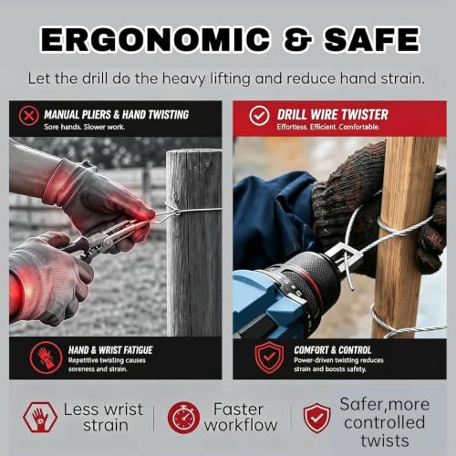 Electric Drill Wire Twisting Tool (2pcs Set), Wire Twister for Drill with Hex Shank, Professional Wire Twisting Tool for Fencing, Rebar Tying, and Construction (9# 11#)