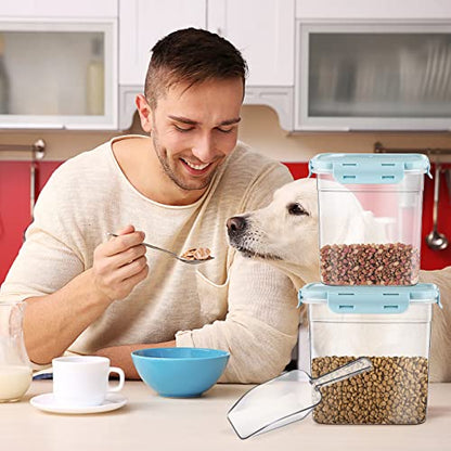 Patelai 6 Pcs Dog and Cat Food Storage Containers with Scoops Set Plastic Pet Food Storage Containers Stackable Airtight Dry for Kitchen 1.27 Qt, 2.4 Qt, 4 Qt(Blue) - color: Blue