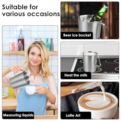 1 Pcs 2L/70 oz Large Stainless Steel Pitcher with Lid, Metal Measuring Cup with Handle & Scales, Wide Mouth Graduated Beakers, Milk Frothing Jug Metal Pitcher for Coffee Latte Art, Hot/Cold Water