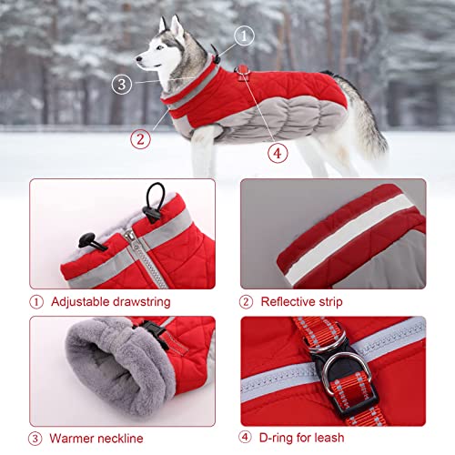 Lelepet Dog Coat Warm Dog Winter Coat Waterproof Dogs Jacket with Harness - color: Red, size: X-Small