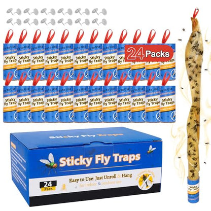 24 Pack Fly Strips Indoor Hanging Fruit Fly Trap Outdoor Sticky - size: 24 pack