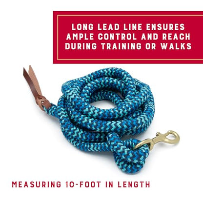 Weaver Equine 10' Performance Lead Rope, Brass-Plated Snap - color: Navy/Royal Blue/Turquoise