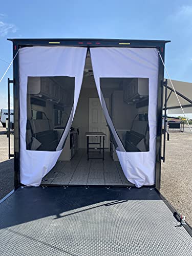 Dune Sport Toy Hauler Ramp Door Screen Wall, White Canvas w/Black Screen