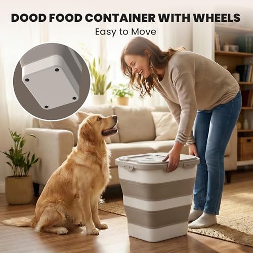 35-40Lbs Airtight Dog Food Storage Container,Collapsible Dog Food Container - color: Khaki/40 lbs