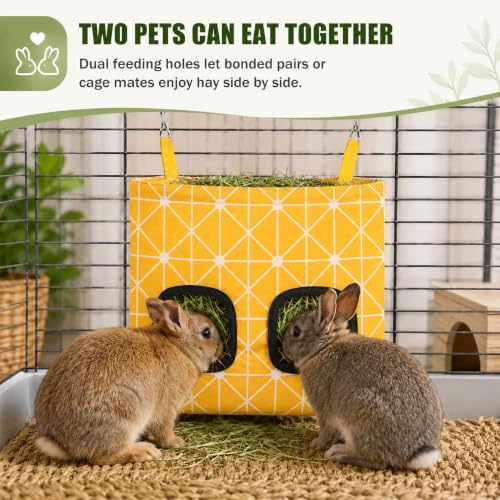 Rabbit Hay Feeder, Guinea Pig Hay Holder & Bunny Hay Feeder – Durable Hanging Hay Bag for Rabbits Chinchillas Guinea Pigs Bunnies – Chew-Resistant Hay Holder for Small Animals (Chessboard) - color: Chessboard