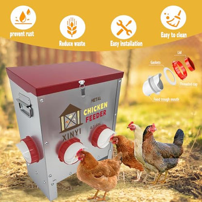 25lbs Metal Chicken Feeder, 4 Ports Galvanized Feeder, Goat Proof Auto Chicken Feeder, Weatherproof Chicken Food Dispenser System for Outdoor Coop,4.1 Gallon - size: 4 ports without legs