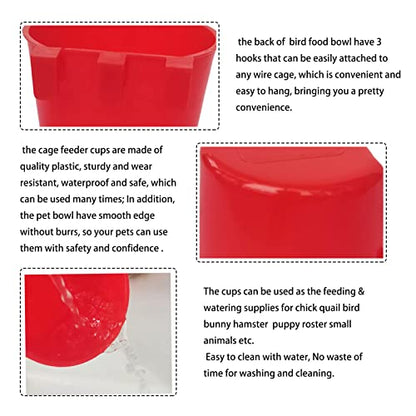 Pack of 40 Cage Cups Birds Feeders Seed Bowl Chicken Feeding Watering Dish Rabbit Water Food Hanging Wire Cages Box 8 oz Coop Cups for Pet Parrot Parakeet Game Fowl Poultry Pigeon - color: Red 40 packs 8oz
