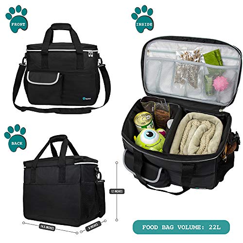 PetAmi Dog Travel Bag Organizer, Pet Supplies Tote Diaper Bag, Black Medium - color: Black, size: Medium - 14.5"L x 8"W x 12.0"H