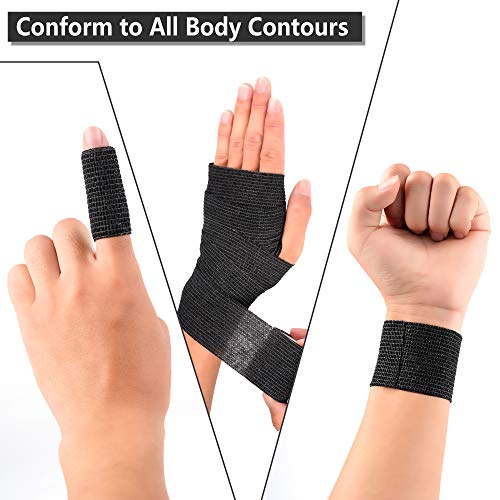 12 Pack Self Adherent Cohesive Wrap Bandages 2 Inches X 5 Yards, First Aid Tape, Elastic Self Adhesive Tape, Athletic, All Sports wrap Tape, Breathable Wound Tape, Bandage Wrap for Wrist, Ankle, Black - size: 12 Count (Pack of 1)
