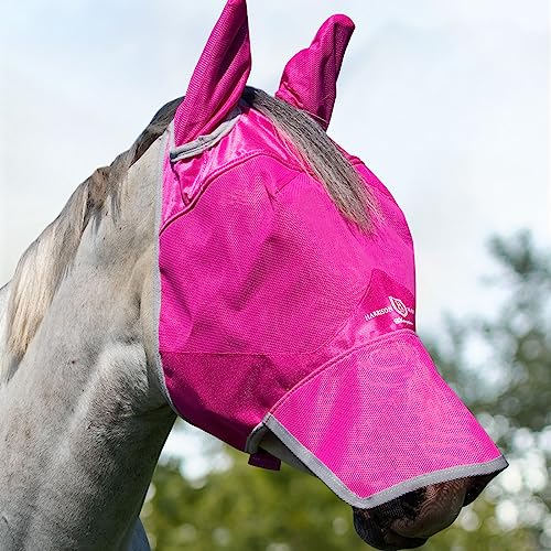 Harrison Howard UV-proof Forelock Opening Reliable Protection Horse Fly Mask Long Nose with Ears Magenta Arabian Medium - color: magenta, size: Medium (Arabian)