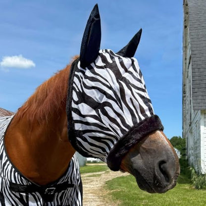 Country Pride Zebra Print Fly Mask for Horses, Soft Mesh with Fleece Lining, Protects Against Biting Insects, Mesh Ears for Added Protection, Easy Pull Fastener, Available in Three Sizes (Large Horse) - size: Large Horse