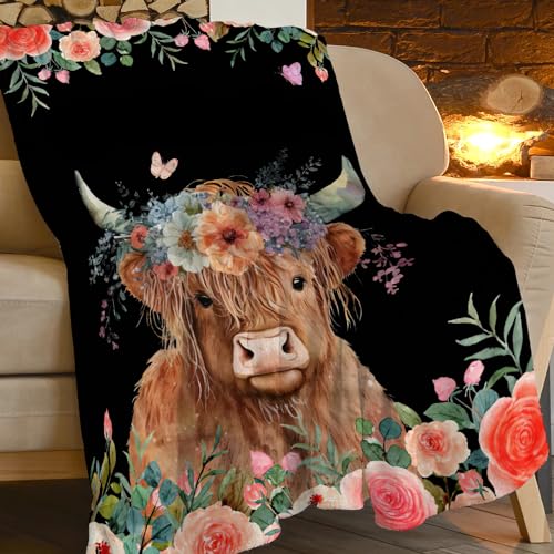 Highland Cow Blanket Cute Cow Plush Throw Blanket Super Soft Cozy Warm Fleece Highland Cattle Bedding Blanket Gifts for Kids Girls Boys Women 40"X50" - color: Highland Cow, size: 40"x50"