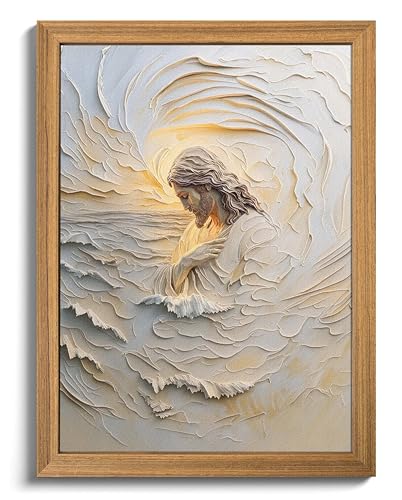 Framed 3D Textured Christian Jesus Canvas Wall Art, Jesus With Golden Halo Wall Decor Paintings, Religious Bible Posters Prints Pictures Artwork for Church Living Room Bedroom Home Decor 16x24 Inch - color: 3D Textured Yellow Jesus Hugs Himself, size: 24"