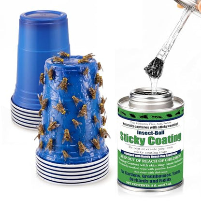 Sticky Coating Insect Trap, 8 Oz with Brush,Deer Fly Trap Kit | 12 Blue Plastic Cups, DIY Adhesive for Deer Flies Thrips Aphids, Reusable Barrier for Gardens Greenhouses Orchards - color: Blue Cup