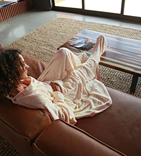 Catalonia Wearable Blanket with Sleeves & Foot Pocket for Adults - color: Latte, size: Fleece