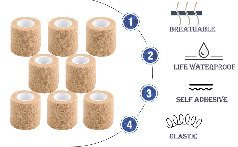 Self Adhesive Bandage Wrap,2" Brown Cohesive Bandages Vet Wrap Sports Tape - color: Brown Self Adhesive Bandage Wrap