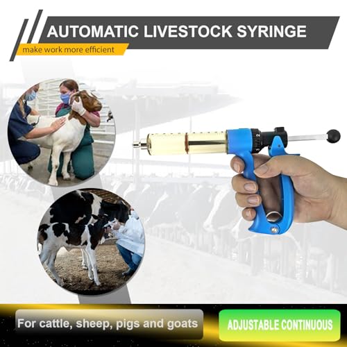 2-Piece Set, 50cc Semi Automatic Livestock Syringe, 5 Gears Adjustable Continuous Repeating Injection, Veterinary Cattle Vaccine Luer Lock Syringe, for Cow Goat Cattle Horse Sheep Pig Poultry - size: 1-Tube 2Pcs 50ml