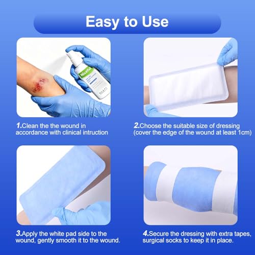 Niceful Super Absorbent Wound Dressing 4" x 8" (10 Pcs) – Sterile Non Stick Gauze Pads for Wound Care, Heavy Exudate Large Bandages for Pressure Ulcers, Bedsores, Diabetic Foot Ulcers - size: 4"x8"(10PCS)