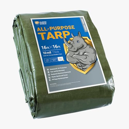 GUARD SHIELD Heavy Duty Tarp 16x16 Feet Green Multi Purpose Thick Waterproof Poly Tarp Cover 10mil - color: Green, size: 16x16