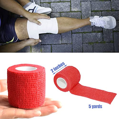 2 Inches Self Adhesive Bandage Wrap Cohesive Wrap, 9 Pack, Red - color: Red, size: 2 Inch