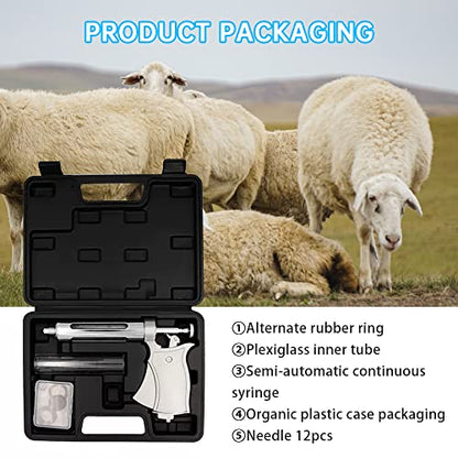 50ML Livestock Syringe,Adjustable Continuous Injector with 12 Needles for Horses Cattle Pigs Sheep - size: 25ML