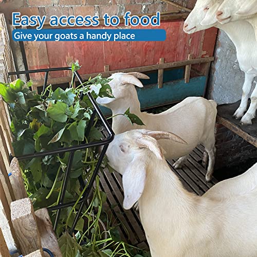 Hay Feeder Goat, 18 Gallon Multiple Sided Goat Hay Rack, Heavy Duty Iron Wall Hay Rack for Sheep with Detachable Grain Tray, Effortless Installation in Farm, Yield