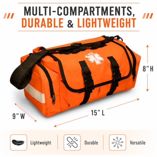 NOVAMEDIC Empty First Responder Bag, 15"x9"x8", Trauma First Aid Carries w/Multi Compartments for EMTs, Paramedics, Emergency and Medical Supplies Kit, Lightweight and Durable, Orange
