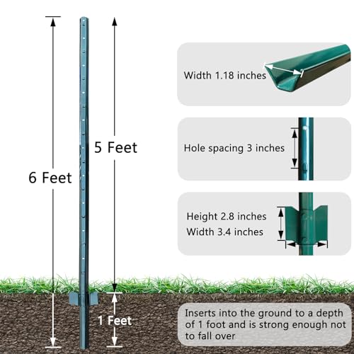 Metal 10Pack 6FT Fence Posts for Wire Fencing Heavy Duty U Post - size: 6 Feet
