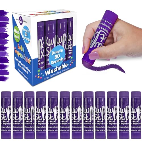 Kwik Stix Solid Tempera Paint Sticks – 12 Pack of Purple – Same Color Washable, Quick Dry (90 Seconds), ASTM Certified, Non-Toxic, Allergen-Free Kids & Toddler Art Supplies for Home, School & Crafts - color: Purple