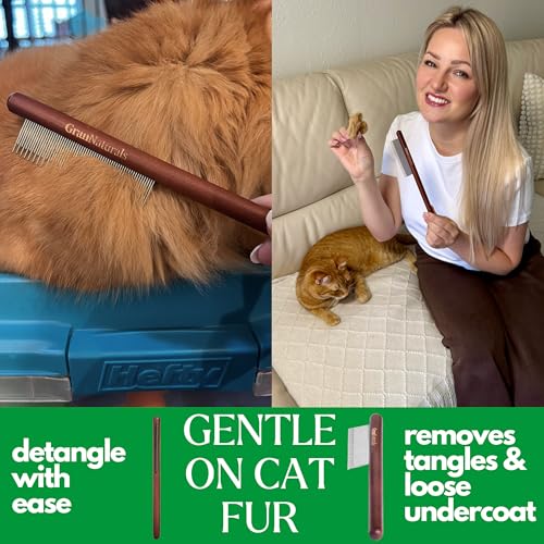 GranNaturals Wooden & Metal Pet Comb for Detangling Hair, Grooming Fur, Dematting for Large and Small Dogs, Long & Short Haired Cats