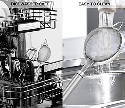 3.3inch 304 Stainless Steel Fine Mesh Strainer for Kitchen, Colander-Skimmer with Handle, Metal Sieves Sifters - size: 3.3inch