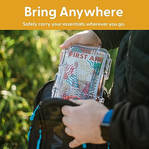 Evergreen X Seahorse 56 Medication Lock Box - Medium, First Aid Kit, Childproof, Empty Lockable Medicine Box to Store Medications, Diabetic Supplies. NO SUPPLIES INCLUDED (Clear + Squiggle) - color: Clear + Squiggle