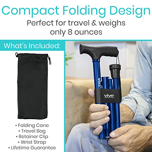 Vive Folding Cane - Foldable Walking Cane for Men, Women - Fold-up - color: Blue