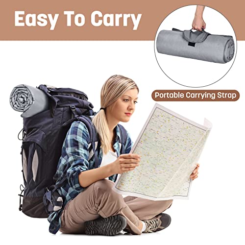 Tirrinia Waterproof Outdoor Blanket with Sherpa Lining, Windproof Foldable - color: Sliver/Grey, size: 51” x 59”