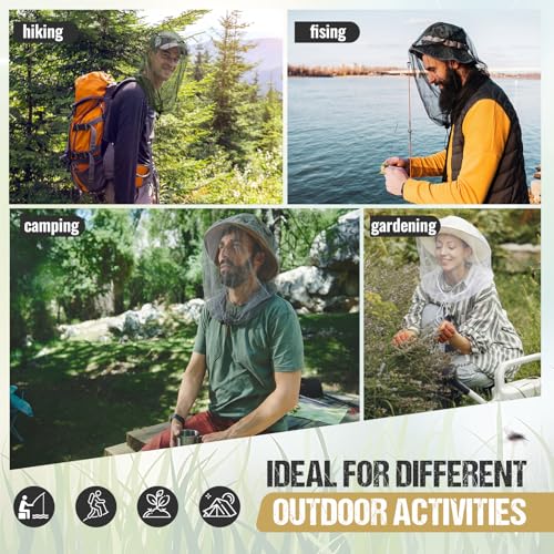 HESTYA 4 Pack Mosquito Head Net Mesh Face Cover Outdoor, 4 Color B - color: 4 Color B