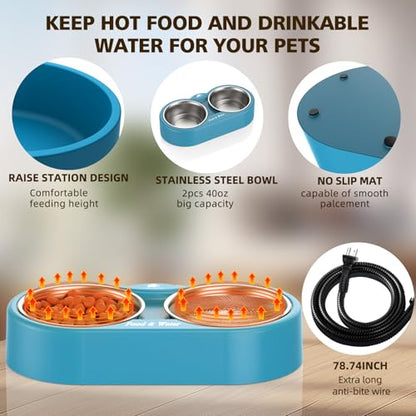Heated Water Bowl for Dog & Cat, Outdoor Heated Dog Bowl Provides Drinkable Water & Food in Winter, Heated Pet Bowl for Outside, Smart Thermal-Dish for Rabbit, Chicken, Duck, Squirrel (110 OZ) - size: 110 OZ