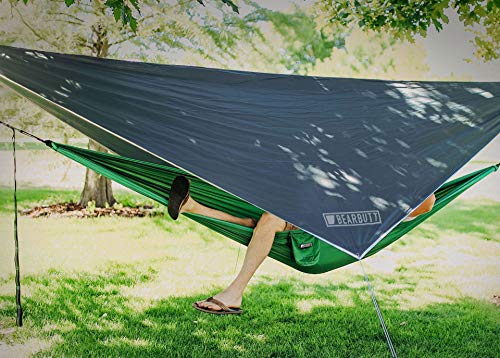 Bear Butt Hammock Rain Fly & Camping Tarp - 11 x 9 ft Ultralight Waterproof Tarp for Hammock & Tent Camping - Easy to Set Up - color: Gray