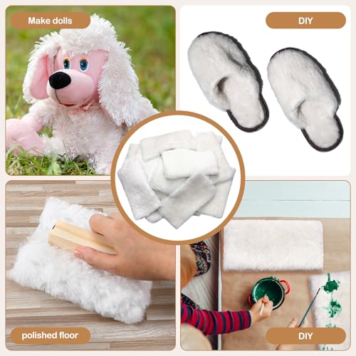 Yoojahow 20 Pcs Sheepswool Leather Remnants, Pure Sheepskin Lambs Wool Scrap, Sheep Leather and Wool, 10" x 5" Sheepskin Pad Scrap for Polishing Cleaning Painting Staining Arts & Crafts