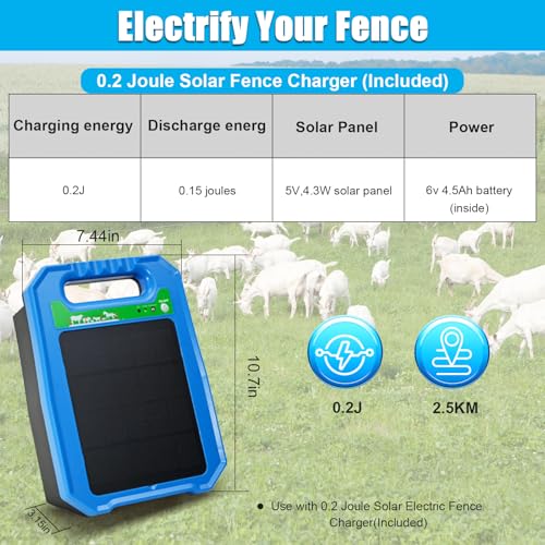 35"x164' Electric Fence Netting Solar Kit for Sheep Garden Backyards