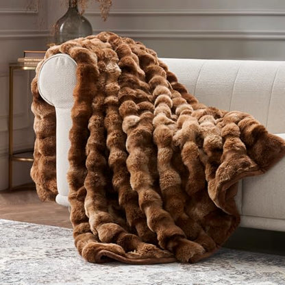 EverGrace Faux Rabbit Fur Bubble Throw Blanket, 50"x60", Lion Caramel - color: Marble Caramel Brown, size: 50"x60"