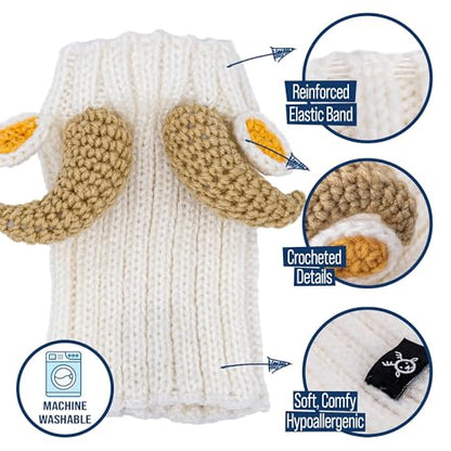 Ram Goat Costume - Warm Knit Dog Snood Wrap for Pets, Neck Ear Cover Protection, Halloween Winter (Medium) - size: Medium